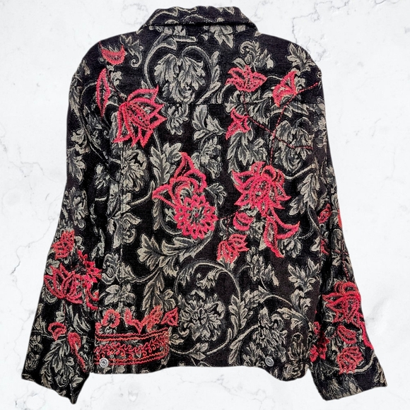 Vintage Chico's Black & Red Floral Beaded Button up Jacket - Picture 4 of 6